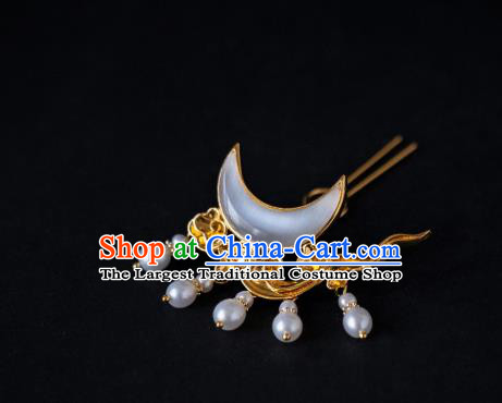 China Ancient Palace Empress Gilding Hairpins Hair Claws Ming Dynasty Opal Moon Hair Accessories
