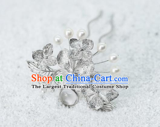 China Song Dynasty Empress Hair Sticks Ancient Palace Lady Silver Hydrangea Hairpins Hair Accessories