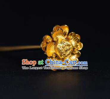 China Ancient Court Empress Hair Accessories Gilding Peony Hairpins Traditional Ming Dynasty Palace Hair Stick