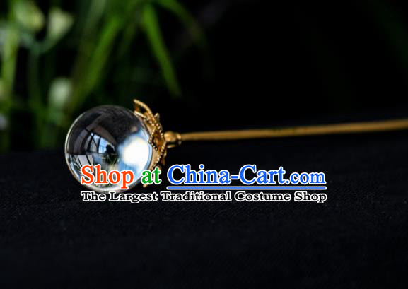 China Song Dynasty Crystal Quartz Hair Stick Ancient Gilding Lotus Hair Accessories Traditional Hairpin