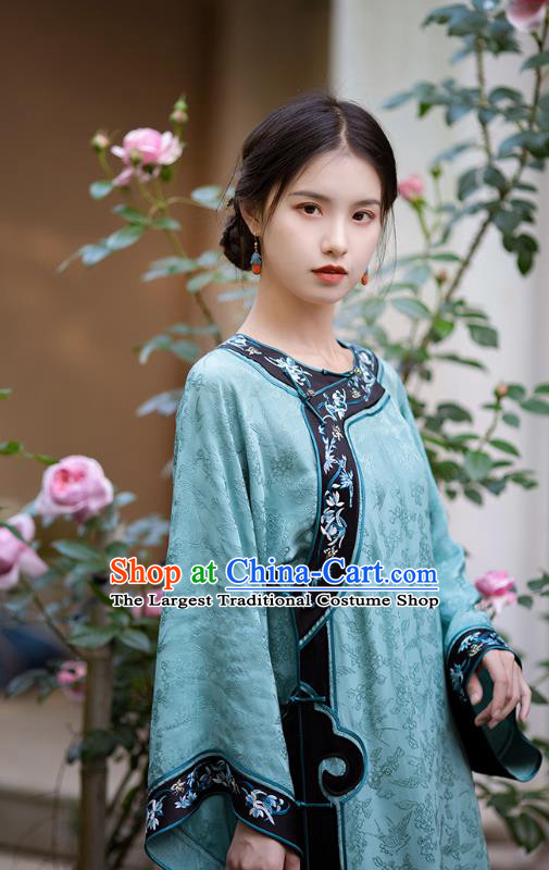 Republic of China Light Blue Silk Qipao Dress Traditional National Costume Qing Dynasty Cheongsam