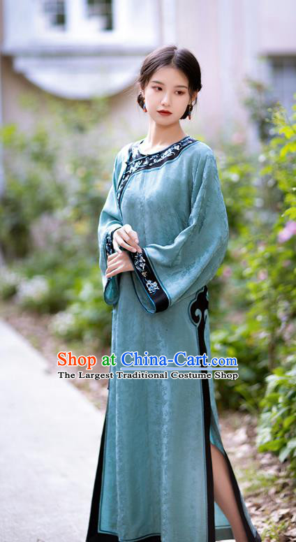 Republic of China Light Blue Silk Qipao Dress Traditional National Costume Qing Dynasty Cheongsam