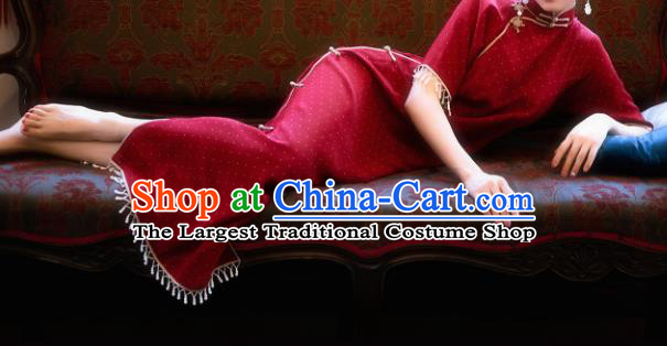 China National Women Dress Classical Costume Traditional Silk Qipao Red Cheongsam