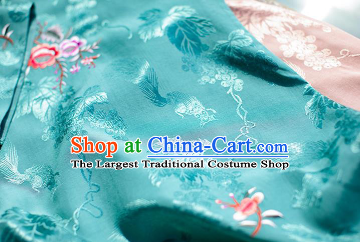 China National Women Embroidered Peony Dress Classical Green Silk Cheongsam Traditional Qipao Costume