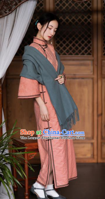 China National Women Dress Classical Cheongsam Traditional Pink Silk Qipao Costume