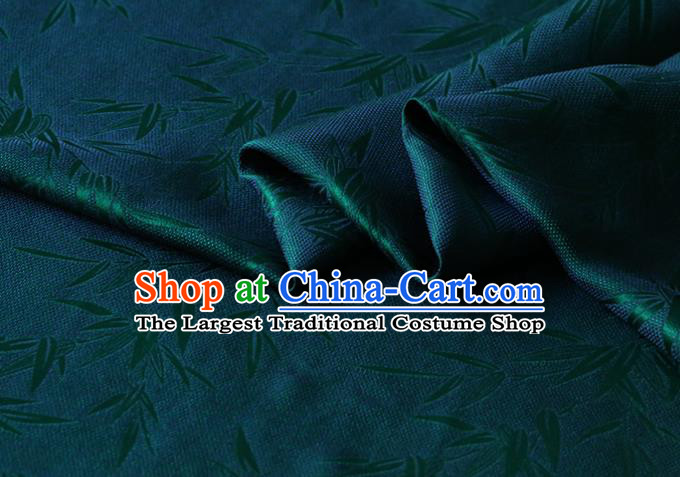 Asian Chinese Hanfu Cloth Traditional Bamboo Pattern Design Dark Green Silk Drapery Mulberry Silk Fabric