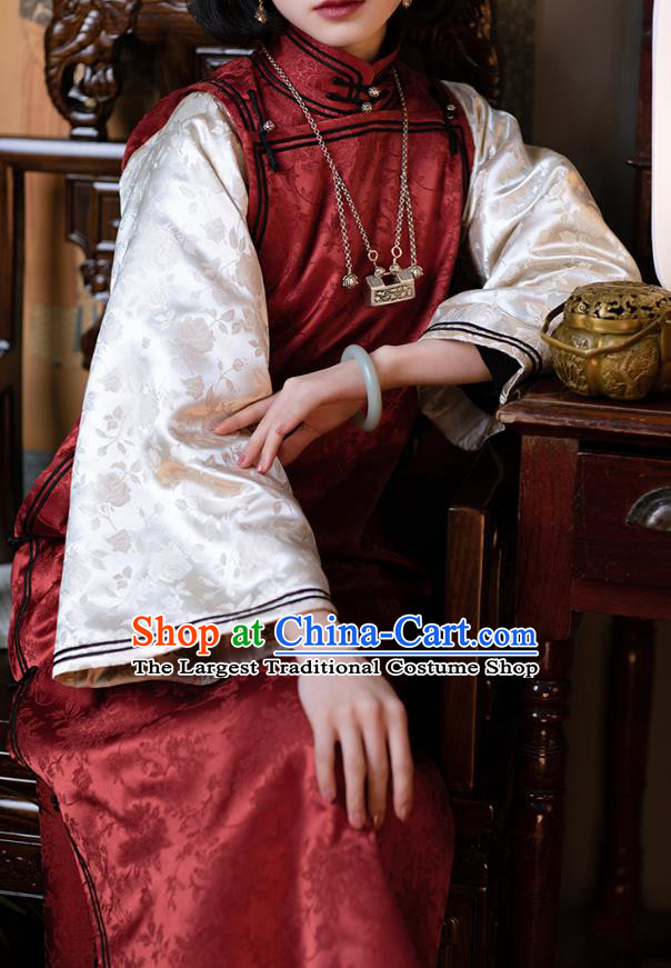 China Traditional Qipao Costume National Women Dress Classical Red Silk Cheongsam