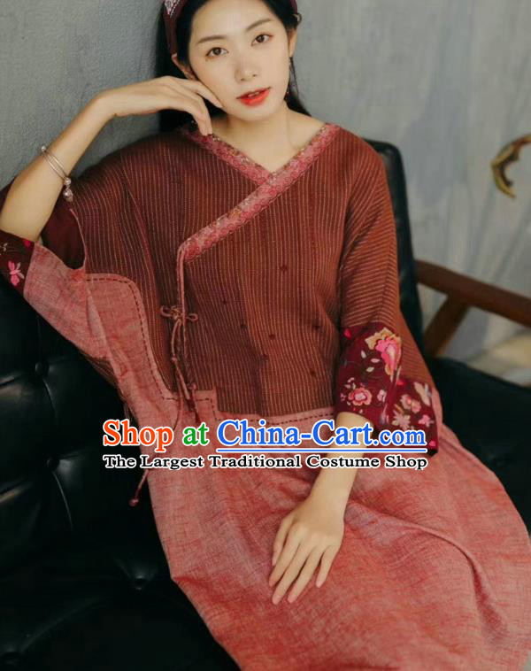 Chinese Traditional Women Clothing National Embroidered Dress Zen Suit