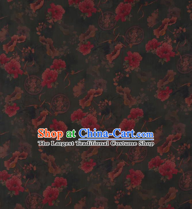 Chinese Classical Lotus Pattern Deep Green Silk Drapery Asian Traditional Cheongsam Cloth Watered Gauze Fabric