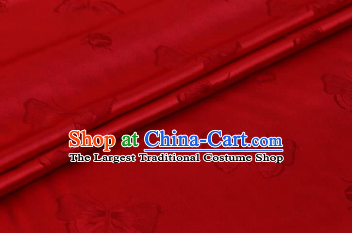 Traditional Butterfly Ladybird Pattern Design Red Mulberry Silk Fabric Chinese Silk Drapery Asian Hanfu Satin Cloth