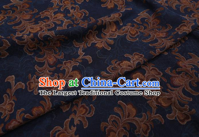 Asian Traditional Cheongsam Deep Blue Watered Gauze Fabric Chinese Classical Pattern Silk Drapery Cloth