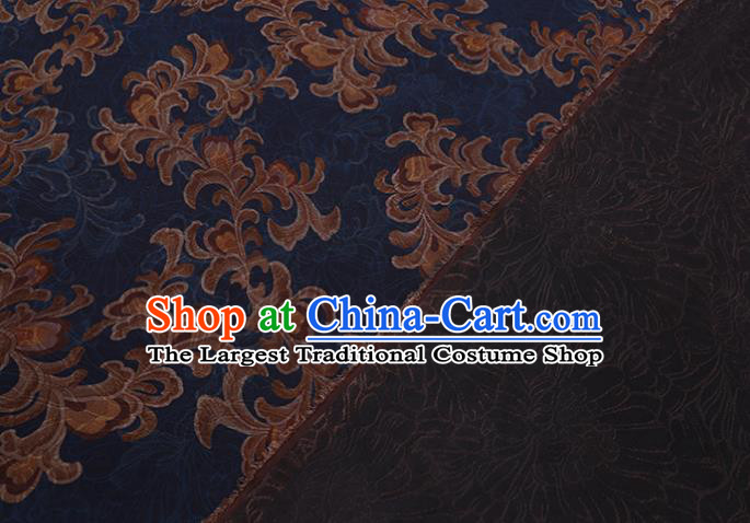 Asian Traditional Cheongsam Deep Blue Watered Gauze Fabric Chinese Classical Pattern Silk Drapery Cloth