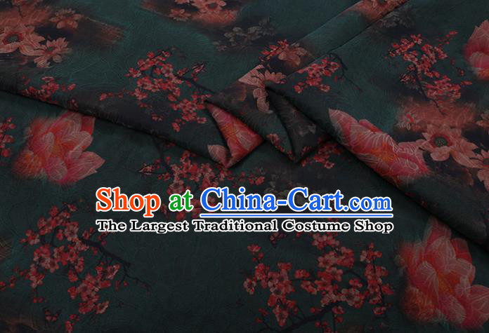 Chinese Classical Plum Blossom Pattern Green Silk Drapery Cloth Asian Traditional Cheongsam Watered Gauze Fabric
