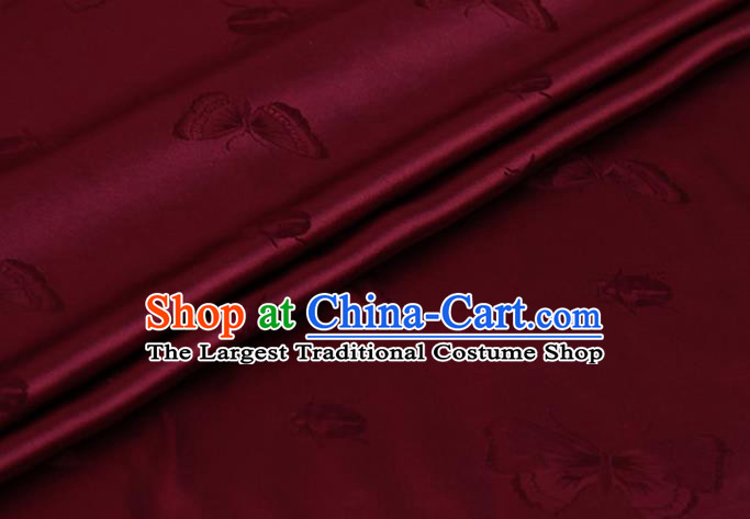 Chinese Silk Drapery Asian Hanfu Satin Cloth Traditional Butterfly Ladybird Pattern Design Purplish Red Mulberry Silk Fabric