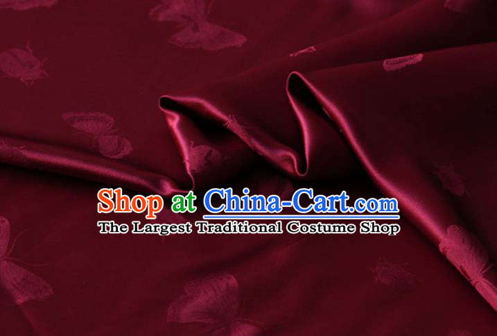 Chinese Silk Drapery Asian Hanfu Satin Cloth Traditional Butterfly Ladybird Pattern Design Purplish Red Mulberry Silk Fabric