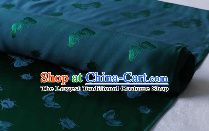 Chinese Silk Drapery Traditional Butterfly Ladybird Pattern Design Dark Green Mulberry Silk Fabric Asian Hanfu Satin Cloth