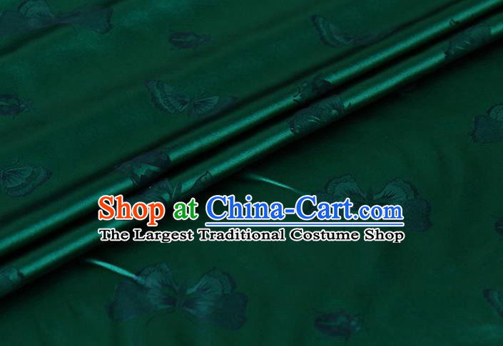 Chinese Silk Drapery Traditional Butterfly Ladybird Pattern Design Dark Green Mulberry Silk Fabric Asian Hanfu Satin Cloth
