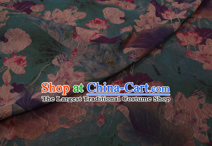 Asian Cheongsam Cloth Watered Gauze Drapery Traditional Chinese Classical Lotus Pattern Green Silk Fabric