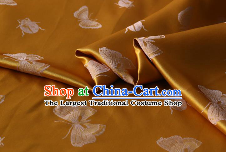 Asian Traditional Hanfu Satin Cloth Fabric Chinese Silk Drapery Classical Butterfly Ladybird Pattern Design Ginger Mulberry Silk