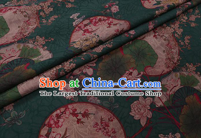 Chinese Classical Moon Peony Pattern Green Watered Gauze Traditional Cheongsam Cloth Drapery Asian Gambiered Guangdong Silk Fabric