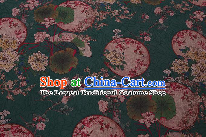 Chinese Classical Moon Peony Pattern Green Watered Gauze Traditional Cheongsam Cloth Drapery Asian Gambiered Guangdong Silk Fabric