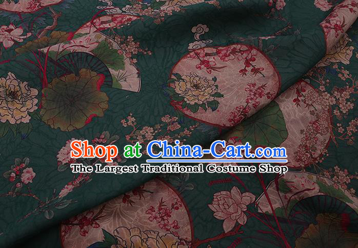 Chinese Classical Moon Peony Pattern Green Watered Gauze Traditional Cheongsam Cloth Drapery Asian Gambiered Guangdong Silk Fabric