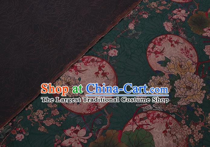 Chinese Classical Moon Peony Pattern Green Watered Gauze Traditional Cheongsam Cloth Drapery Asian Gambiered Guangdong Silk Fabric