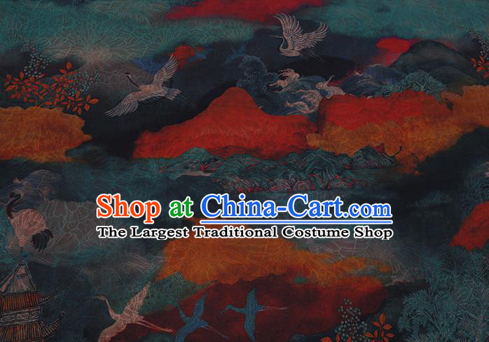 Chinese Traditional Watered Gauze Fabric Asian Cheongsam Cloth Drapery Classical Cloud Cranes Pattern Gambiered Guangdong Silk