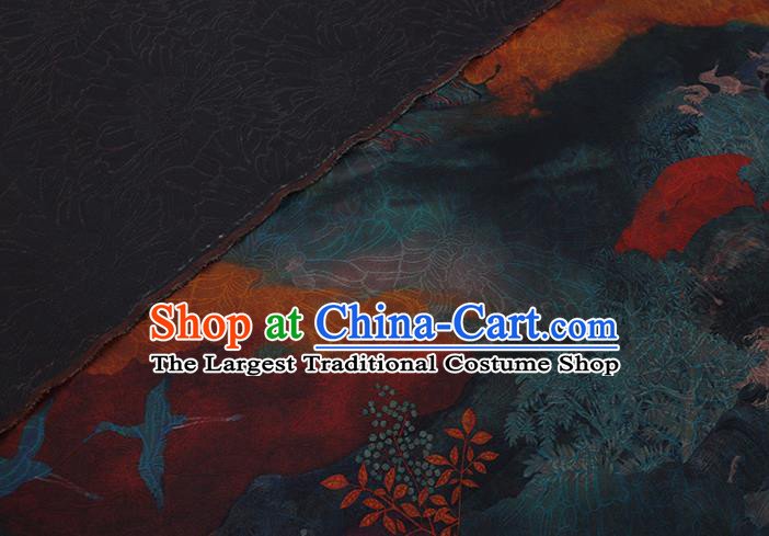 Chinese Traditional Watered Gauze Fabric Asian Cheongsam Cloth Drapery Classical Cloud Cranes Pattern Gambiered Guangdong Silk