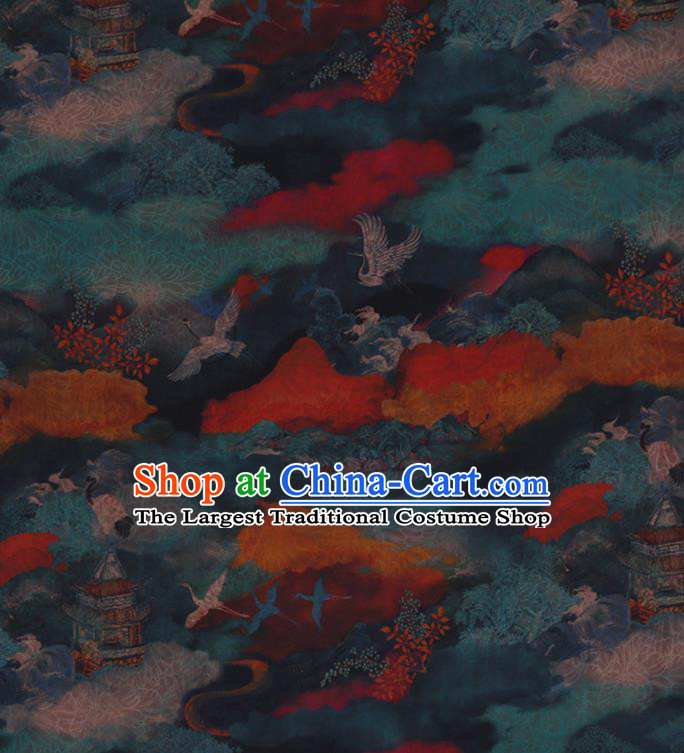 Chinese Traditional Watered Gauze Fabric Asian Cheongsam Cloth Drapery Classical Cloud Cranes Pattern Gambiered Guangdong Silk