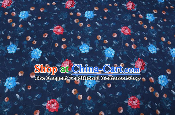 Chinese Classical Navy Watered Gauze Fabric Traditional Gambiered Guangdong Silk Asian Cheongsam Cloth Satin Drapery