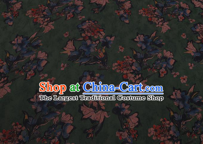 Chinese Classical Mangnolia Pattern Green Gambiered Guangdong Silk Fabric Watered Gauze Traditional Asian Cheongsam Cloth Drapery