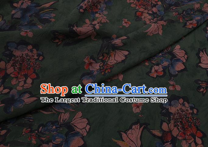 Chinese Classical Mangnolia Pattern Green Gambiered Guangdong Silk Fabric Watered Gauze Traditional Asian Cheongsam Cloth Drapery