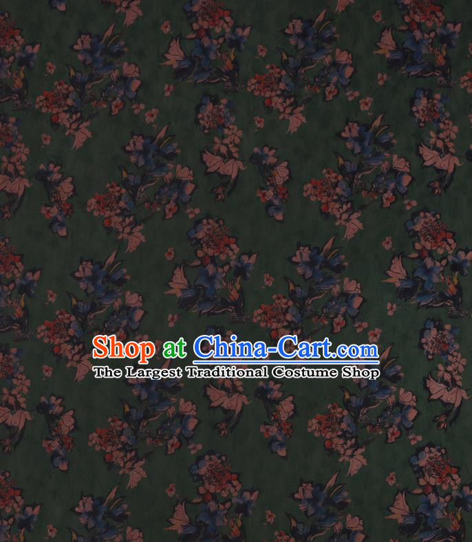 Chinese Classical Mangnolia Pattern Green Gambiered Guangdong Silk Fabric Watered Gauze Traditional Asian Cheongsam Cloth Drapery