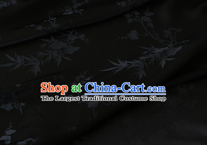 Chinese Traditional Satin Fabric Black Silk Drapery Cheongsam Classical Plum Orchid Bamboo Pattern Cloth