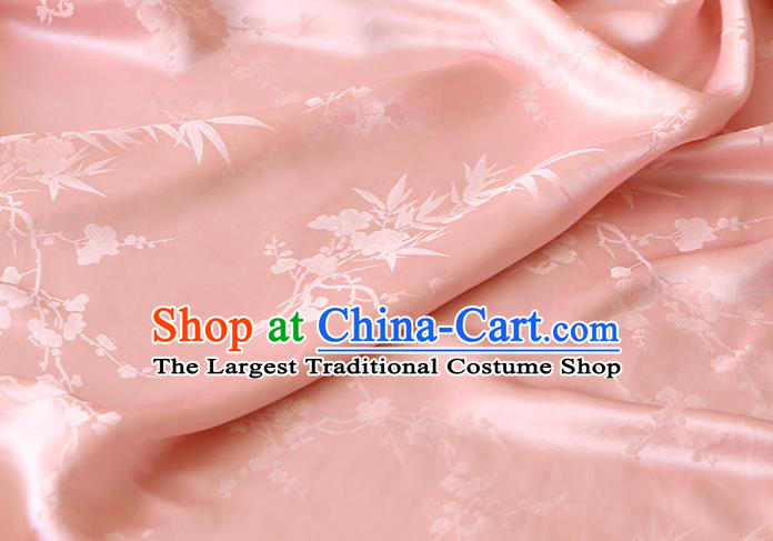 Chinese Traditional Pink Silk Drapery Cheongsam Classical Plum Orchid Bamboo Pattern Cloth Satin Fabric