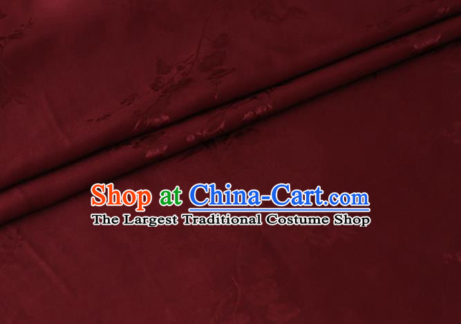 Chinese Cheongsam Dark Red Silk Drapery Cloth Traditional Classical Plum Orchid Bamboo Pattern Satin Fabric