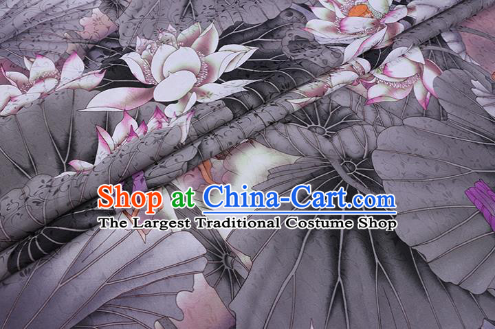 Chinese Traditional Classical Lotus Pattern Satin Fabric Cheongsam Cloth Grey Silk Drapery