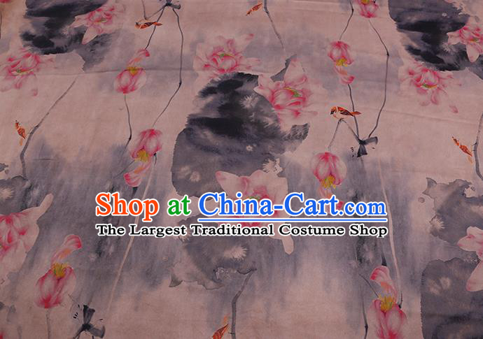 Chinese Classical Ink Lotus Pattern Watered Gauze Traditional Cheongsam Gambiered Guangdong Silk Fabric