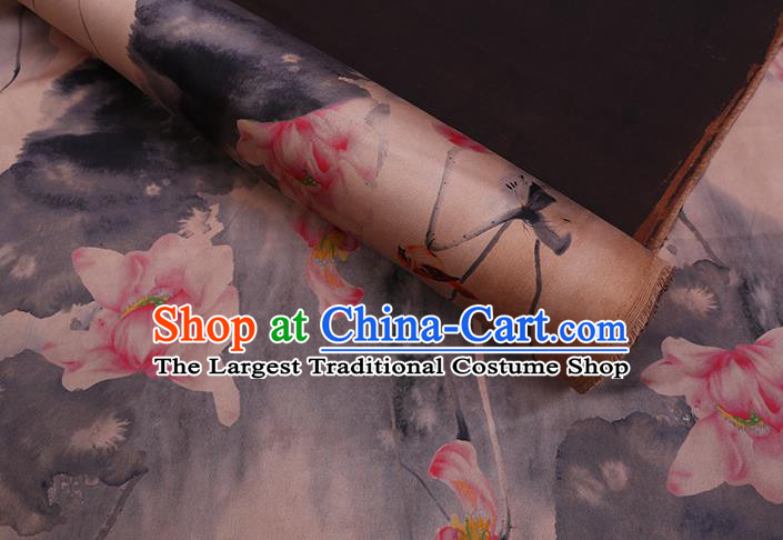 Chinese Classical Ink Lotus Pattern Watered Gauze Traditional Cheongsam Gambiered Guangdong Silk Fabric