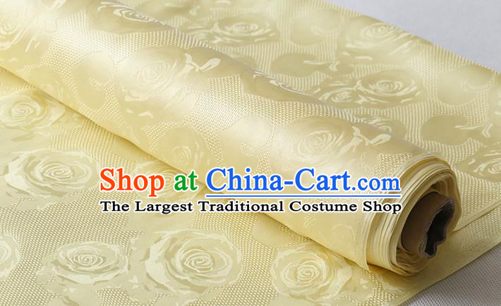 Chinese Classical Hollowed Rose Pattern Damask Traditional Cheongsam Jacquard Cloth Fabric Yellow Silk Drapery
