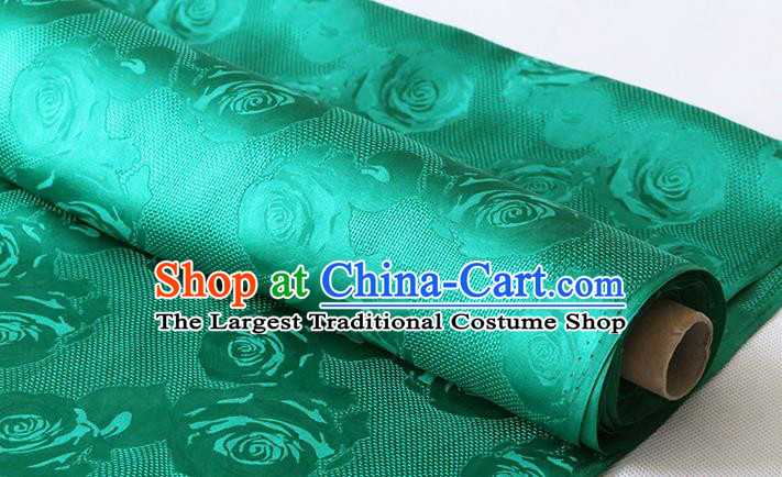 Chinese Classical Hollowed Rose Pattern Silk Drapery Traditional Jacquard Cloth Fabric Green Damask Cheongsam