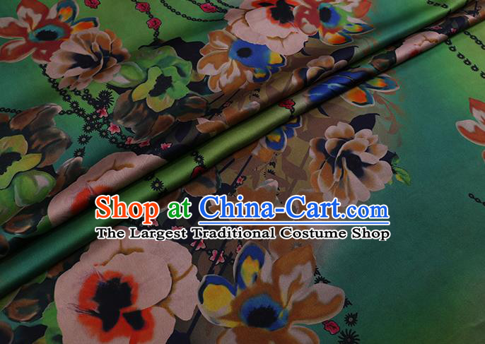 Chinese Cheongsam Fabric Classical Flowers Pattern Green Watered Gauze Traditional Gambiered Guangdong Silk
