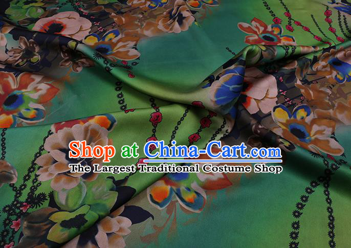 Chinese Cheongsam Fabric Classical Flowers Pattern Green Watered Gauze Traditional Gambiered Guangdong Silk