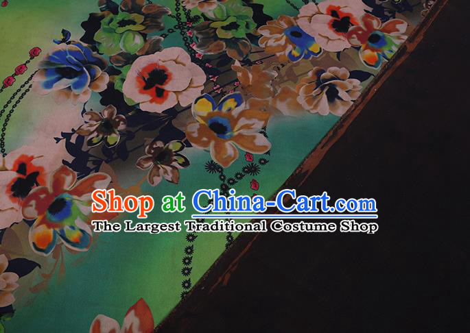 Chinese Cheongsam Fabric Classical Flowers Pattern Green Watered Gauze Traditional Gambiered Guangdong Silk