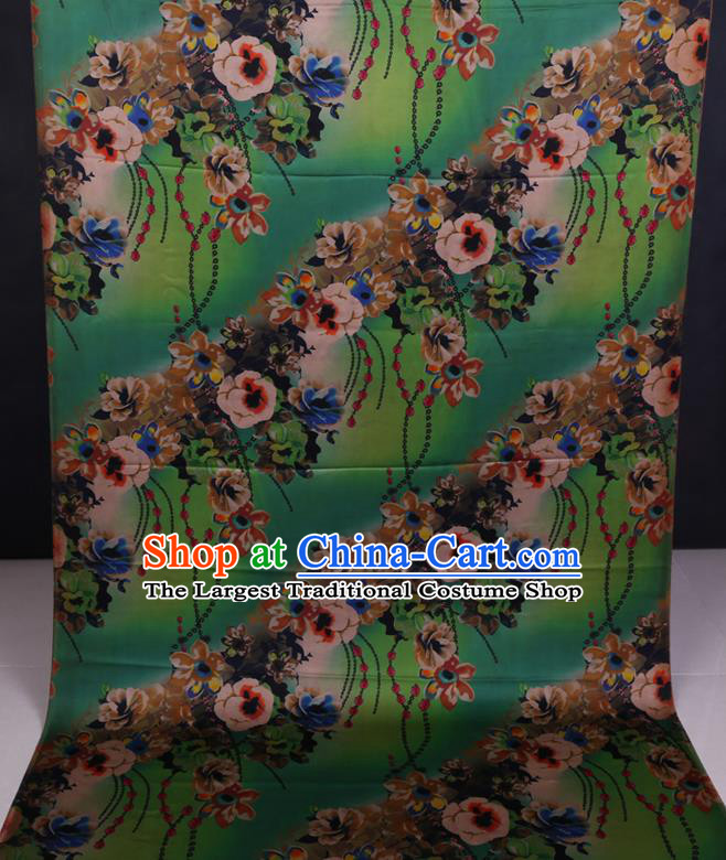 Chinese Cheongsam Fabric Classical Flowers Pattern Green Watered Gauze Traditional Gambiered Guangdong Silk