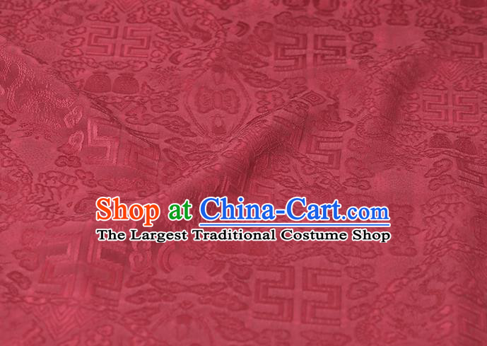 Chinese Traditional Cheongsam Cloth Weave Satin Fabric Classical Auspicious Pattern Rust Red Silk Drapery