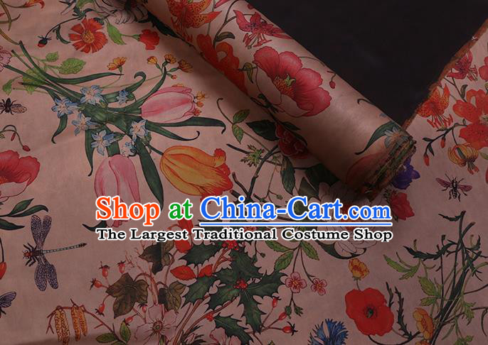Chinese Classical Camellia Pattern Satin Fabric Traditional Cheongsam Gambiered Guangdong Silk Watered Gauze