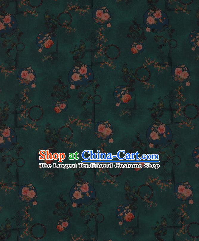 Chinese Traditional Green Watered Gauze Fabric Asian Cheongsam Cloth Drapery Classical Roses Pattern Gambiered Guangdong Silk