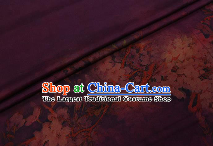 Chinese Classical Pear Blossom Pattern Satin Fabric Traditional Cheongsam Gambiered Guangdong Silk Purple Watered Gauze